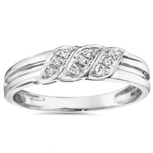 Pompeii3 Men's Diamond Wedding Ring 10K White Gold High Polished Band - 1 of 4