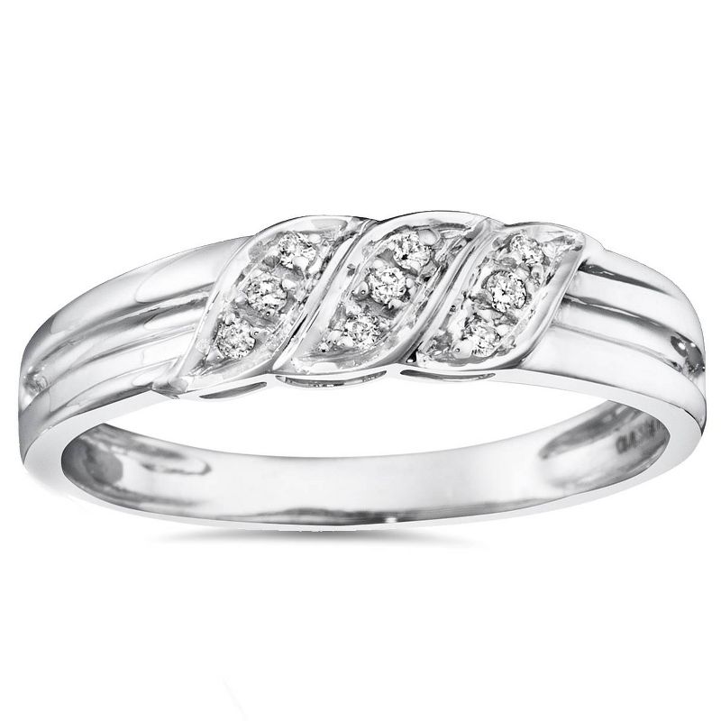 Pompeii3 Men's Diamond Wedding Ring 10K White Gold High Polished Band, 1 of 5