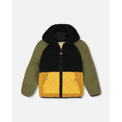 Deux par Deux Boy Faux Shearling Mid-Season Colorblock Jacket
