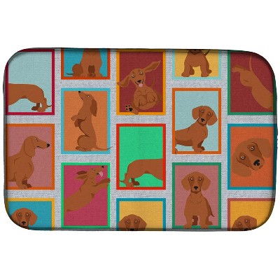 Lots of Red Dachshund Dish Drying Mat Absorbent Dish Drying Mat Pad for Kitchen Counter Dish Drainer Mat for Countertop, 14 x 21", Multicolor