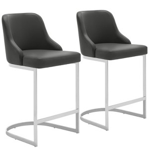 Bekrvio Bar Stools Set of 2, 26” Counter Height with Back - Upholstered PU Leather/Velvet  Steel U-Shaped Base for Kitchen Counter Island - 1 of 4