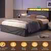 Upholstered Bed Frame with Storage Drawers, LED Headboard, Charging Station and Metal Slats for Bedroom - Baofuwish - 2 of 4