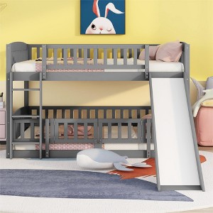 NicBex Twin Over Twin/Full Over Full Solid Wood Bunk Bed with Slide,Versatile Loft Bed with Fence and Ladder for Bedroom,White/Gray/Espresso - 1 of 4