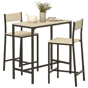 3 Piece Pub Table and Chairs, Small Kitchen Table and Chairs, Square Dining Table with 2 Stools and Black - 1 of 4