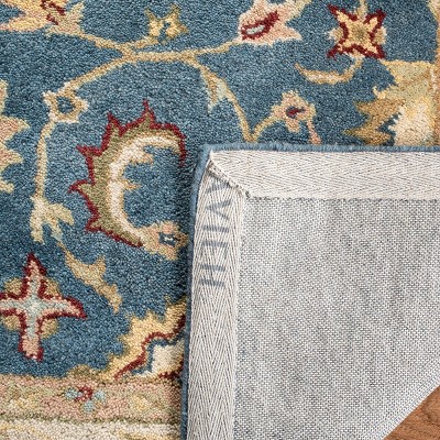 Antiquity Inspired Blue and Beige Handmade Wool Area Rug - 7'6" x 9'6"