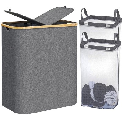 BestParts Waterproof Collapsible Laundry Hamper with Lid, Bamboo Handles & Removable Bag