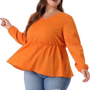 Agnes Orinda Women's Plus Size Gorgeous Gold Geometric Print Elastic Party Waist Blouses - 1 of 4