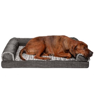 FurHaven Luxe Fur & Performance Linen Cooling Gel Sofa Dog Bed - 1 of 4