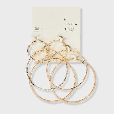 Classic Thin Hoop Earring Set 3pc - A New Day Gold - image 3