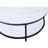 1pc Modern Round Faux Marble Coffee Table with Storage Shelf Black Finish Living Room Wooden Furniture - 3 of 4