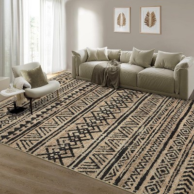 Washable Area Rug for Living Room Bedroom Guest Room Dining Room, Low Pile Soft Striped Carpet, Non-Slip Non Shedding Stain Resistant Foldable Mat