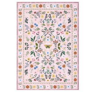 Indoor Farmhouse Bedroom Living Room Rugs, Washable Floral Print Non Slip Dining Room Carpet, Low Pile Accent Rugs - 1 of 4