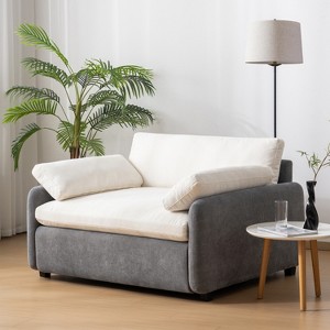 50"W Oversized Chenille Upholstered Single Sofa Chair, Modern Comfy Accent Chair, Color Blocking Armchair with Pillows - ModernLuxe - 1 of 4