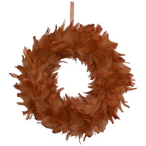 Northlight Two-Tone Feathers Christmas Wreath - 14.5" - Unlit - Rust Orange - 1 of 4