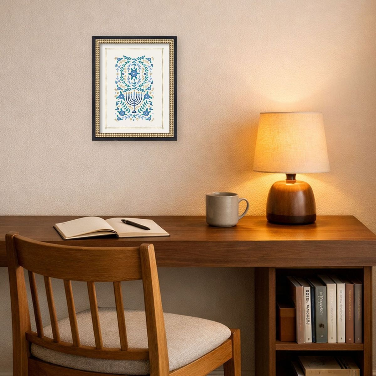 Kate and Laurel VYD Hanukkah Garden by Vicky Yorke Framed Mounted Canvas Wall Art Print, Castellan Black, 13x16 - thumbnail 6