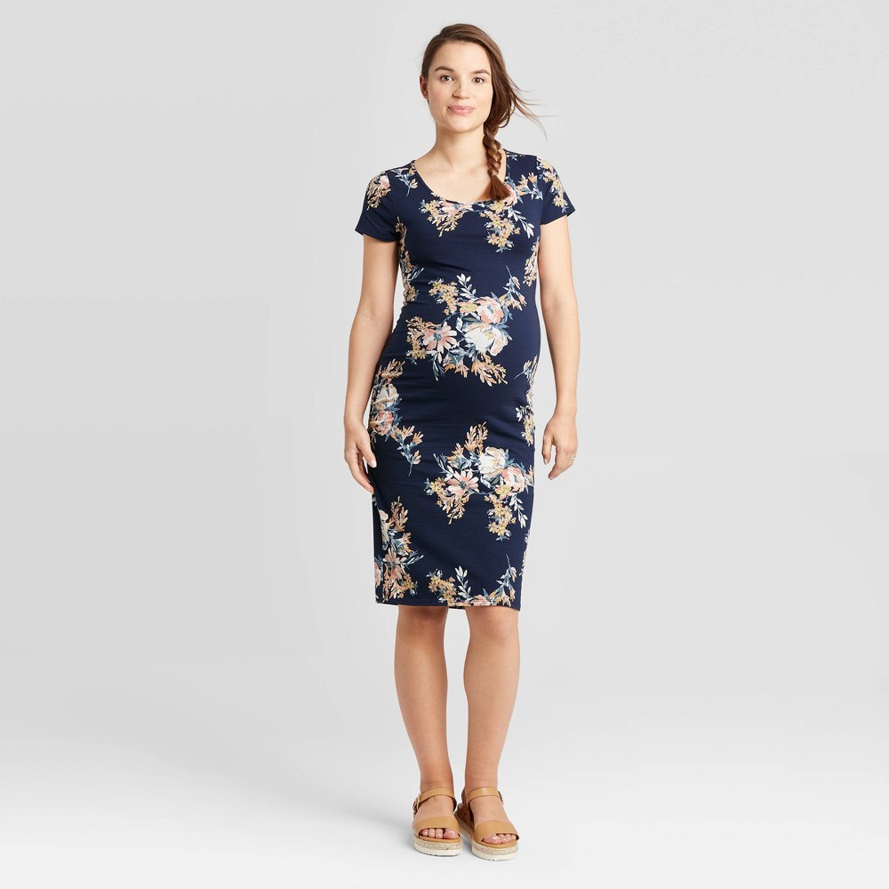 Floral Print Short Sleeve T-Shirt Maternity Dress - Isabel Maternity by Ingrid & Isabel Navy XXL, Blue was $24.99 now $10.0 (60.0% off)