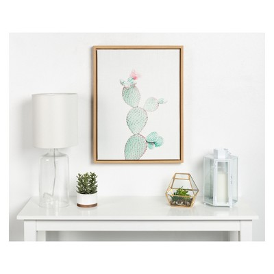 Natural Wood Framed Prickly Pear Cactus Canvas Print