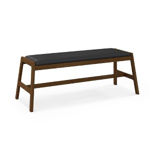 Costway 1/2 PCS 50" Long Solid Wood Dining Bench with Faux Leather Padded Seat Rubber Wood Frame - 1 of 4