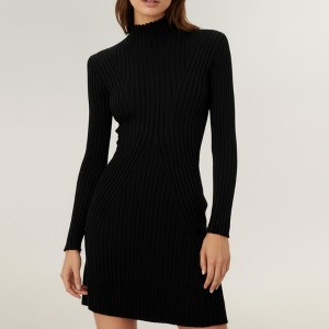 Anna-Kaci Women's Long Sleeve Ribbed Knit Mini Dress with Contoured Textured Paneling and Stretch Fit for a Flattering Silhouette - 1 of 4