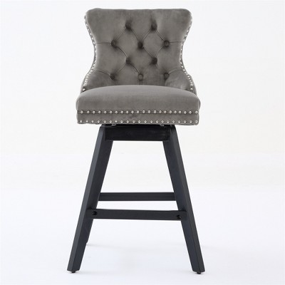 OUTSUPPLY Set of 2 Velvet Swivel Bar Stools, Tufted Counter Height Stools with Wooden Legs & Chrome Accents