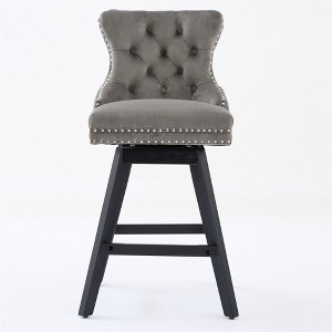 OUTSUPPLY Set of 2 Velvet Swivel Bar Stools, Tufted Counter Height Stools with Wooden Legs & Chrome Accents - 1 of 4