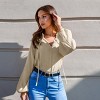 Women's Beige Tie-Front Blouson Sleeve Blouse - Cupshe - 4 of 4