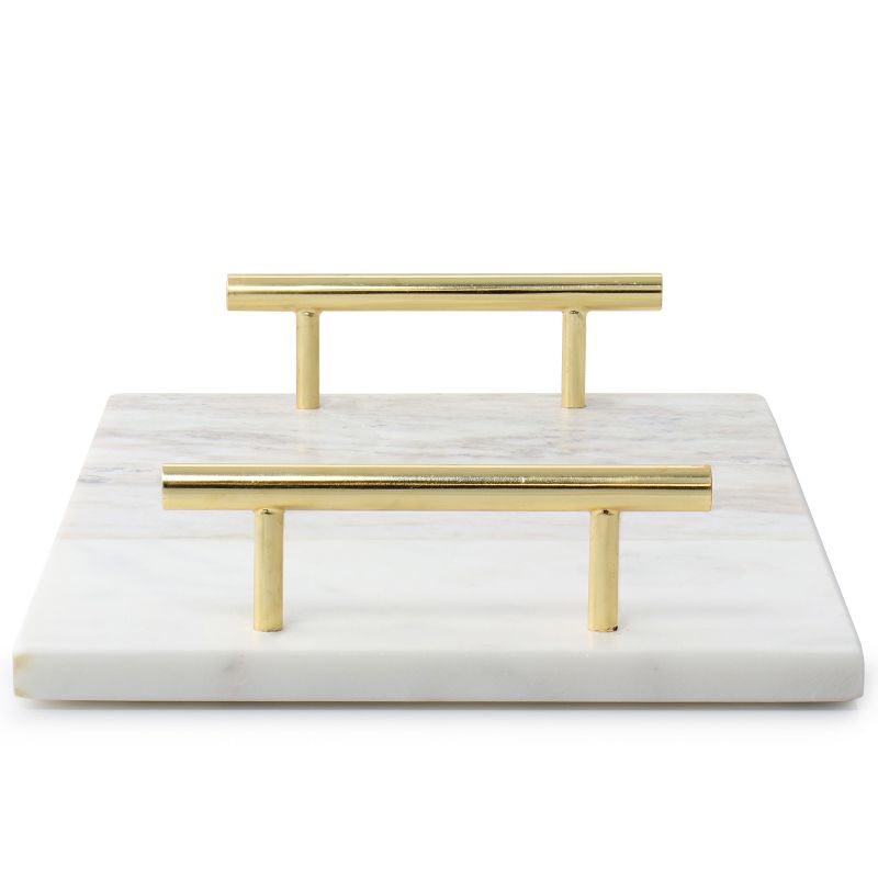 Gibson Laurie Gates 16 x 9 Inch Rectangle Marble Tray in White with Brass Handles, 4 of 7