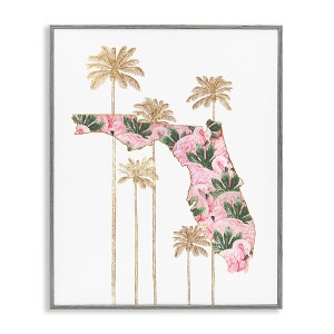Stupell Industries Florida State Flamingo Pattern Framed Giclee Art, Gray, 16" x 20" - 1 of 4