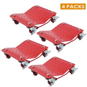 6000 lbs Tire Wheel Dolly Car Set of 2, Heavy Duty Carbon Steel Car Mover with Antiskid Plate & 360 Degree Rotatable Wheel, 16"x13", Red - 1 of 4