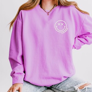Simply Sage Market S.W.Smiley Embroidered Simple Wink Bold Lightweight Garment Dyed Sweatshirt - 1 of 4