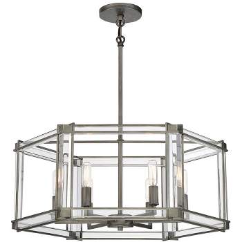 Minka Lavery Antique Nickel Chandelier 24" Wide Industrial Clear Acrylic 6-Light Fixture for Dining Room House Foyer Kitchen Home