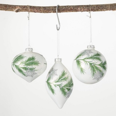 6"H  4"H and 4"H Sullivans Botanical Drop Ornament - Set of 3  Green Christmas Ornaments