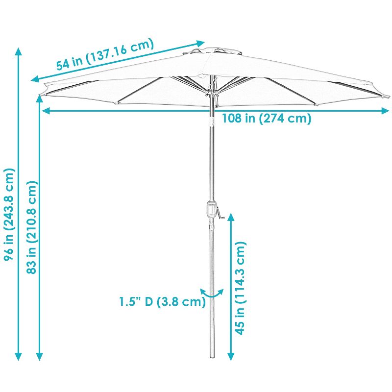 Sunnydaze Outdoor Aluminum Patio Table Umbrella with Polyester Canopy and Push Button Tilt and Crank - 9', 4 of 22