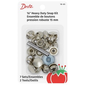 Dritz 5/8" 7ct Heavy Duty Snap Kit Nickel Plated Brass: Sewing Fasteners, Silver, Brass, 4.75" Length, 7 Pieces - 1 of 4