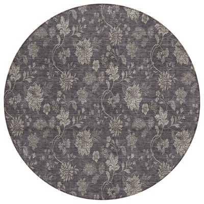 Taupe And Beige Floral Washable Indoor Outdoor Area Rug