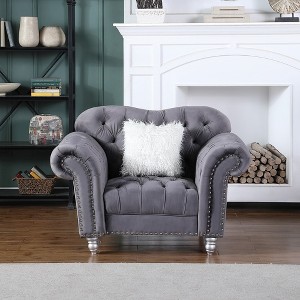 Velvet Accent Chair Luxury Classic America Chesterfield Tufted Camel Back Armchair - Morden Fort - 1 of 4