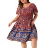 Agnes Orinda Women's Plus Size V Neck Short Sleeve Midi Boho Floral Smock Waist Outfits A Line Dresses - 2 of 4
