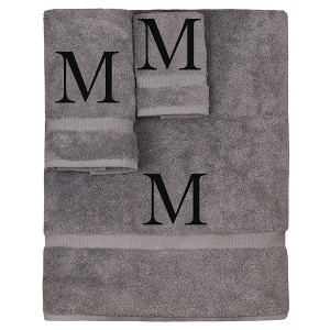 BC BARE COTTON Monogrammed Towel Set, Personalized Gift, Set of 3 - Gray - Black Block - 1 of 4