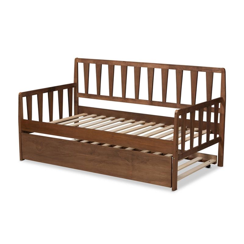 Twin Midori Wood Daybed with Roll Out Trundle Walnut - Baxton Studio, 5 of 12