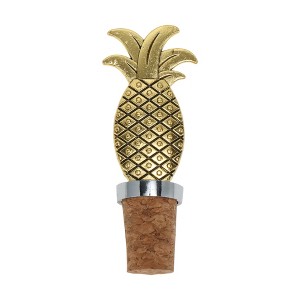 Unique Bargains Pineapple Cork Stopper Aluminum Alloy Wood Gold Tone Brown 3.62"x2.44"x0.79" 1 Pc - 1 of 3