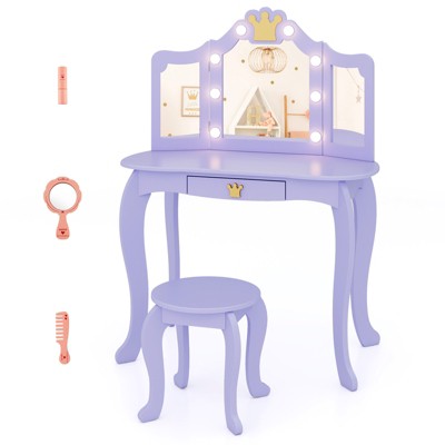 Infans Kids Vanity Set Princess Vanity Table & Chair Set with Lighted Mirror