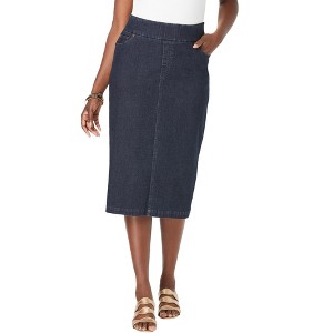 Jessica London Women's Plus Size Comfort Waist Stretch Denim Midi Skirt - 1 of 4