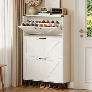 Narrow Slim Freestanding Rack Cabinet, Shoe Organizer Cabinet for Entryway - 1 of 4