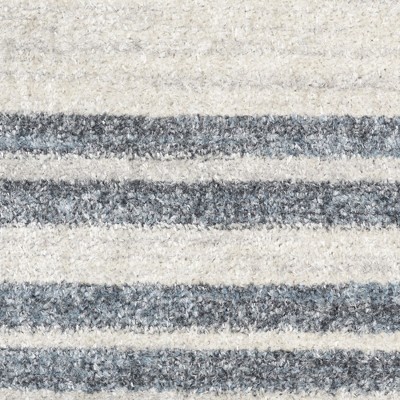 Ivory Blue Synthetic Stripe Runner Rug 2'2" x 8'