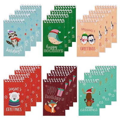 Blue Panda Mini Christmas Notepads for Kids, Holiday Stocking Stuffers, 6 Woodland Animal Designs, 24 Pack