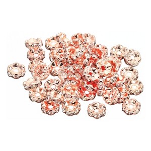 Unique Bargains Rhinestone Small Round Bulk Glass Spacer Beads for Jewelry Making Rose Gold 0.31" 100 Pcs - 1 of 4
