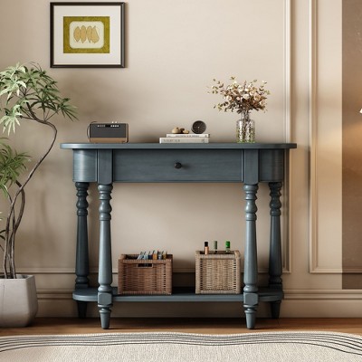 NicBex Retro Corner-Curved Console Table for Entryway,Sofa Table with Top Drawer and Bottom Shelf,Foyer Table for Hallway,Living Room,Behind Couch