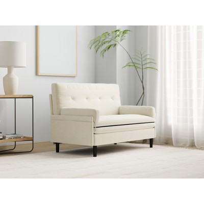 Okak Loveseat Sleeper Sofa, Convertible 2 seater Sofa Bed with Reclining Backrest and 2 Armrests for Small Apartments, living Room, Ivory