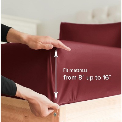 Twin Burgundy Microfiber Deep Pocket Fitted Sheet Set