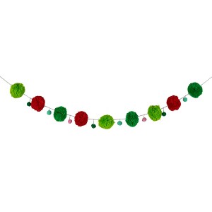 Northlight Pom Pom Christmas Garland - 4' x 2" - Green and Red - Unlit - 1 of 4